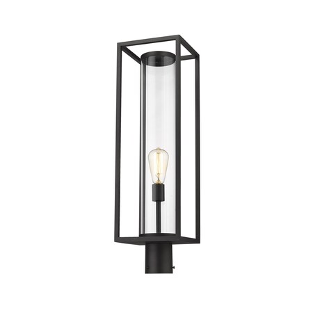 Z-Lite Dunbroch 1 Light Outdoor Post Mount Fixture, Black & Clear 584PHBR-BK